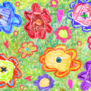 Colorful child's drawing of flowers